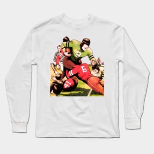 Tackle American Football Sport Players Athletes Muscles Vintage Retro Comic Cartoon Book Long Sleeve T-Shirt